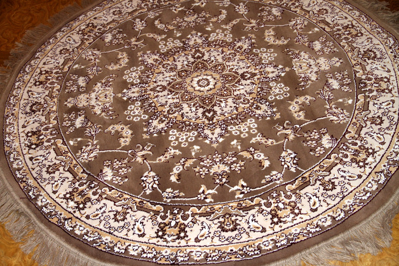 丸いイラン製の機械織りカーペット茶色99002、CMサイズ：150x150