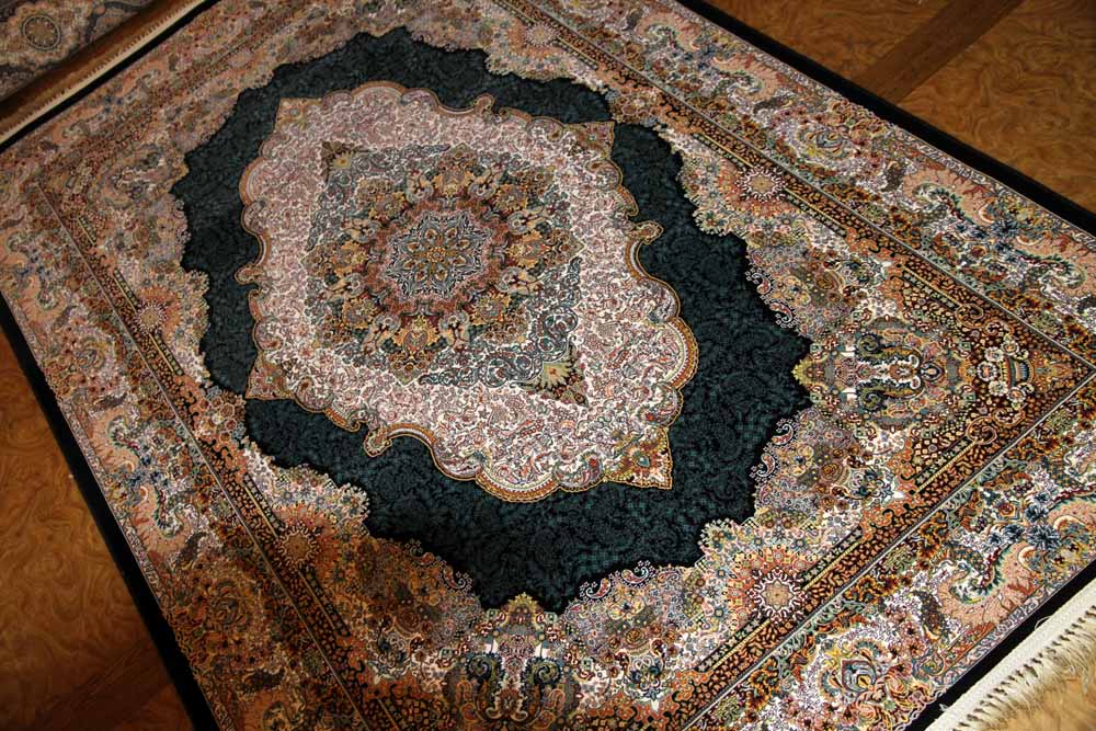 最高級機械織りペルシャカーペットメダリオン紺色990078E,サイズ：225x150 CM （フサを含まず）