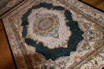 最高級機械織りペルシャカーペットメダリオン紺色990078E,サイズ：225x150 CM （フサを含まず）
