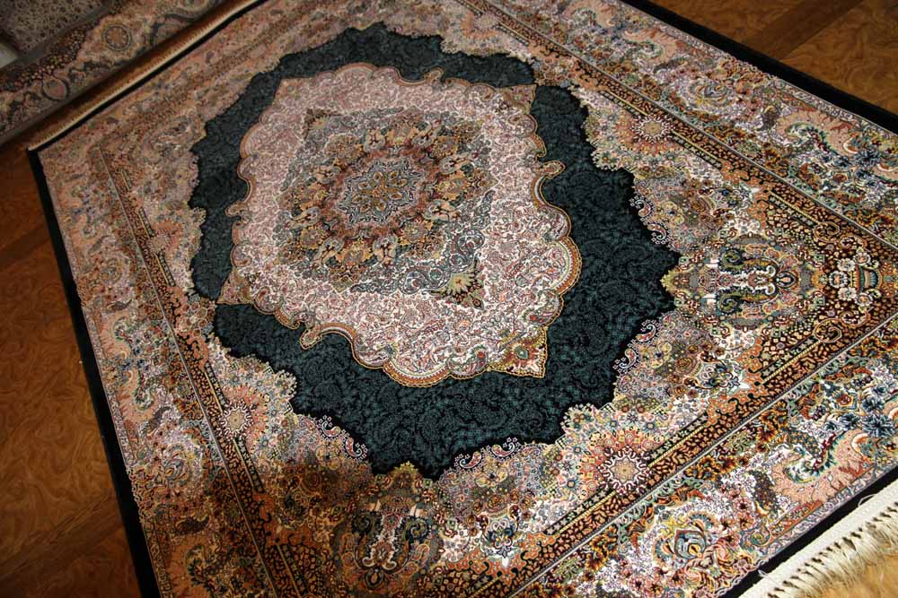 最高級機械織りペルシャカーペットメダリオン紺色990078E,サイズ：225x150 CM （フサを含まず）