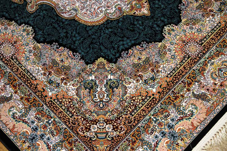 最高級機械織りペルシャカーペットメダリオン紺色990078E,サイズ：225x150 CM （フサを含まず）