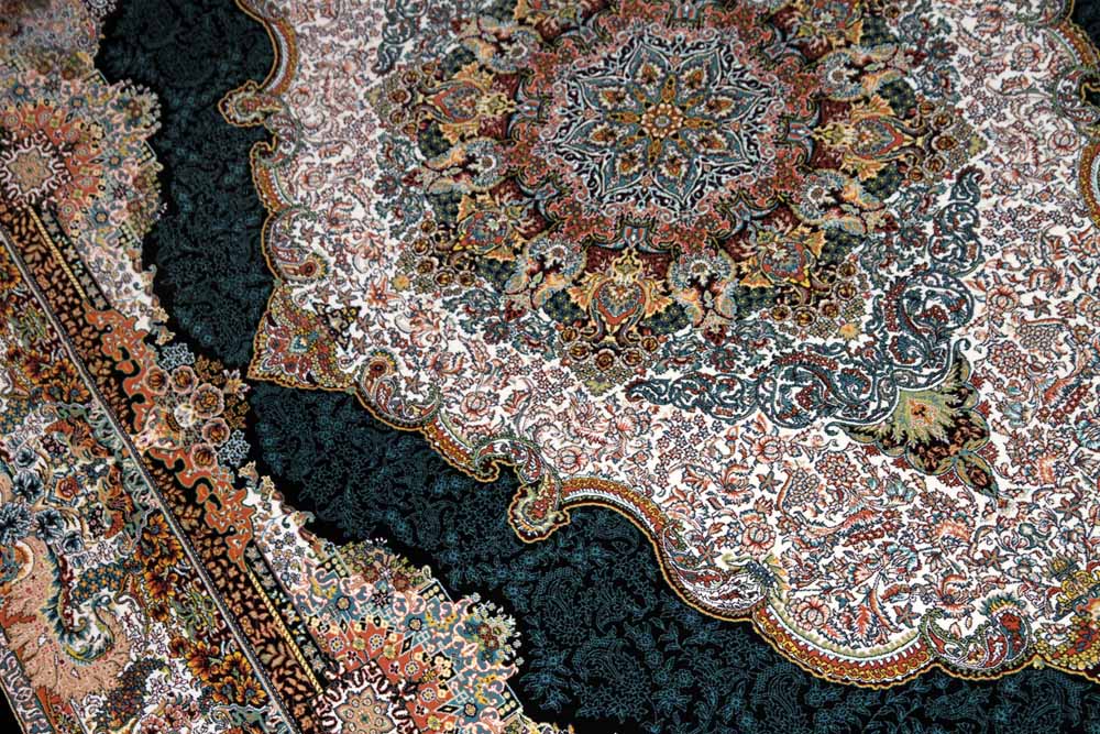 最高級機械織りペルシャカーペットメダリオン紺色990078E,サイズ：225x150 CM （フサを含まず）