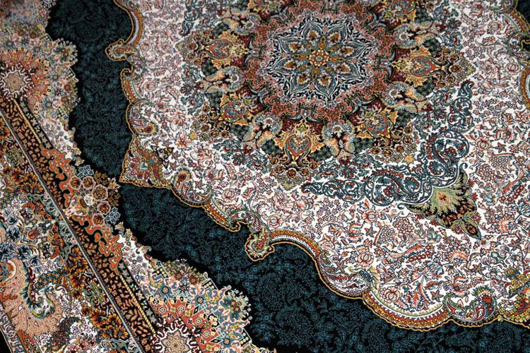 最高級機械織りペルシャカーペットメダリオン紺色990078E,サイズ：225x150 CM （フサを含まず）