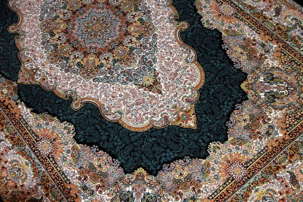 最高級機械織りペルシャカーペットメダリオン紺色990078E,サイズ：225x150 CM （フサを含まず）