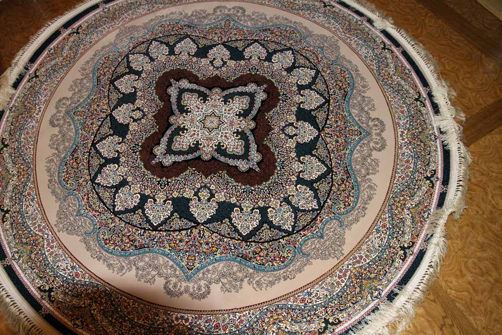 イラン製最高級機械織りペルシャカーペット丸い形990084K,サイズ：200x200 CM（フサを含まず）210CM