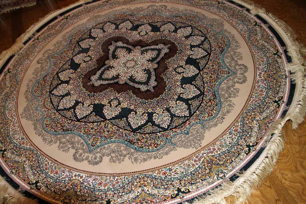 イラン製最高級機械織りペルシャカーペット丸い形990084K,サイズ：200x200 CM（フサを含まず）210CM
