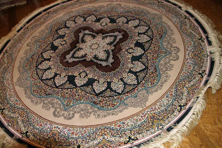 イラン製最高級機械織りペルシャカーペット丸い形990084K,サイズ：200x200 CM（フサを含まず）210CM