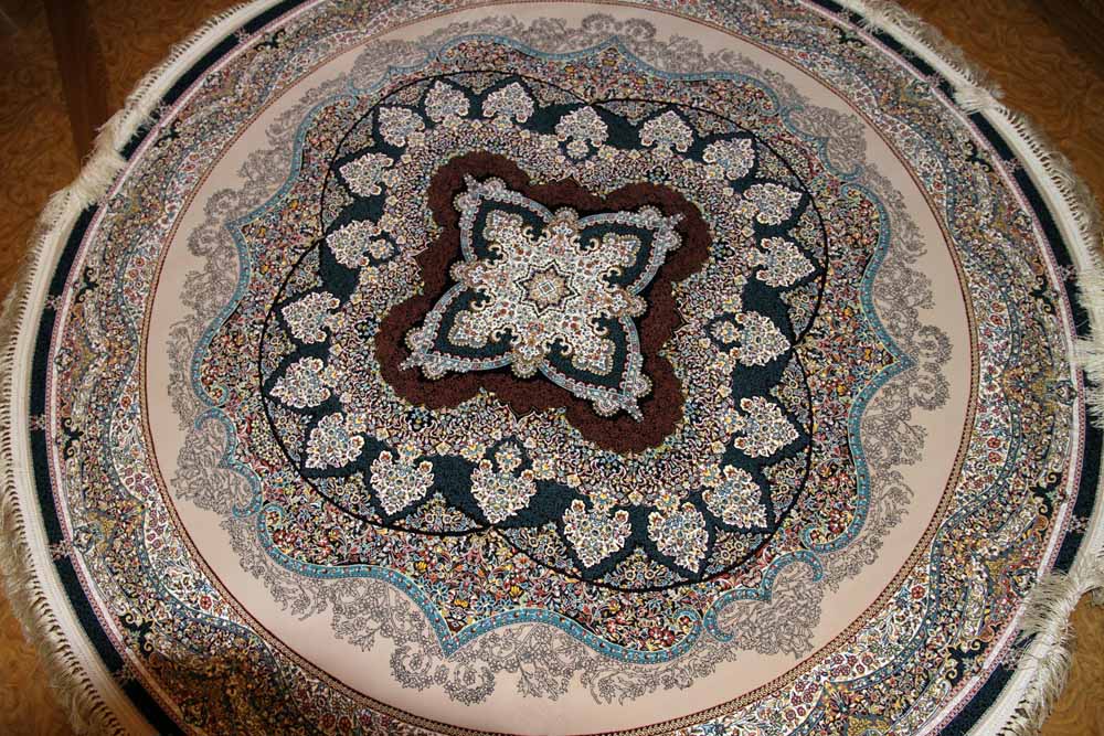 イラン製最高級機械織りペルシャカーペット丸い形990084K,サイズ：200x200 CM（フサを含まず）210CM