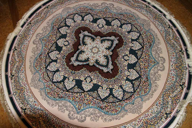 イラン製最高級機械織りペルシャカーペット丸い形990084K,サイズ：200x200 CM（フサを含まず）210CM