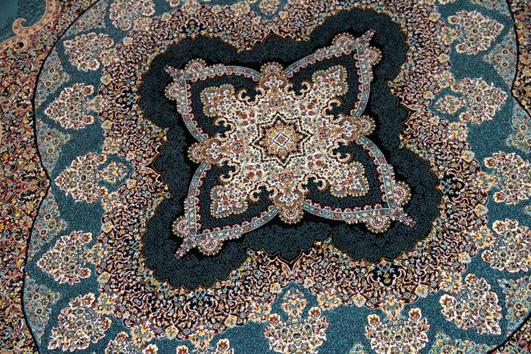 最高級機械織りペルシャカーペット丸い形ブルー990085L,サイズ：200x200 ｃｍ（フサを含まず）