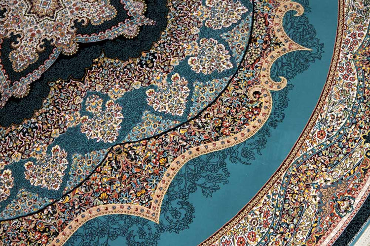 最高級機械織りペルシャカーペット丸い形ブルー990085L,サイズ：200x200 ｃｍ（フサを含まず）