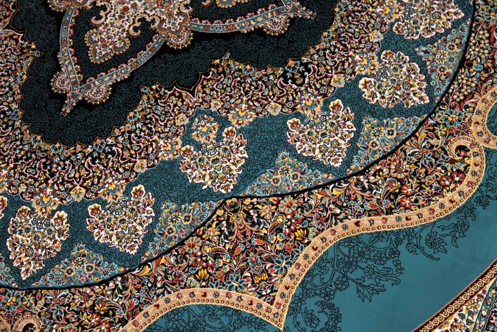 最高級機械織りペルシャカーペット丸い形ブルー990085L,サイズ：200x200 ｃｍ（フサを含まず）
