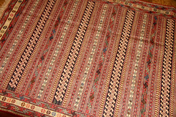 高級シルジャンキリム草木染めラグサイズ34582,サイズ：190x130ｃｍ（フサ含まず）