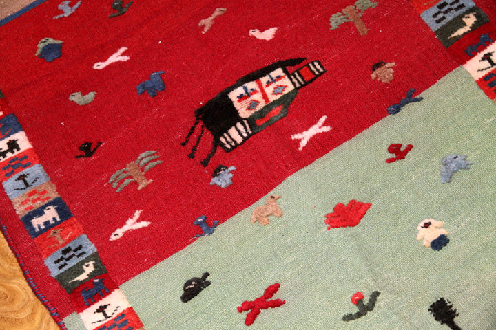 キリムとギャッベの織り方玄関サイズ9900017、サイズ：124x87ｃｍ（フサ含まず）