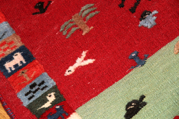 キリムとギャッベの織り方玄関サイズ9900017、サイズ：124x87ｃｍ（フサ含まず）