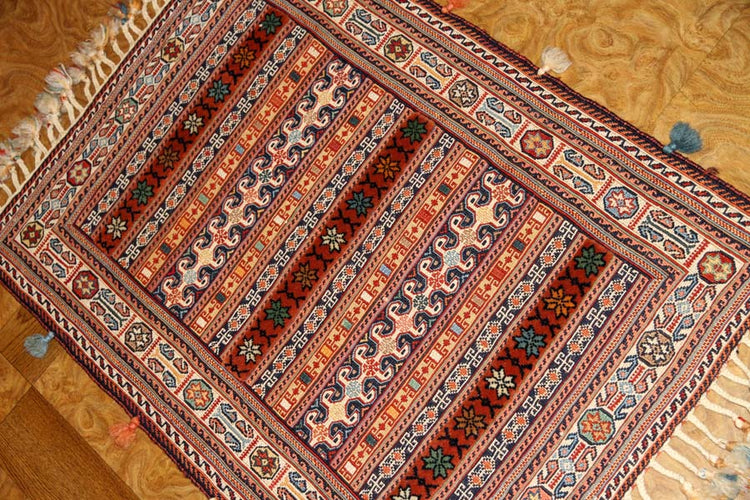 キリムギャッベ珍しい織物自然の色使い26897，サイズ：92x66ｃｍ（フサ含まず）