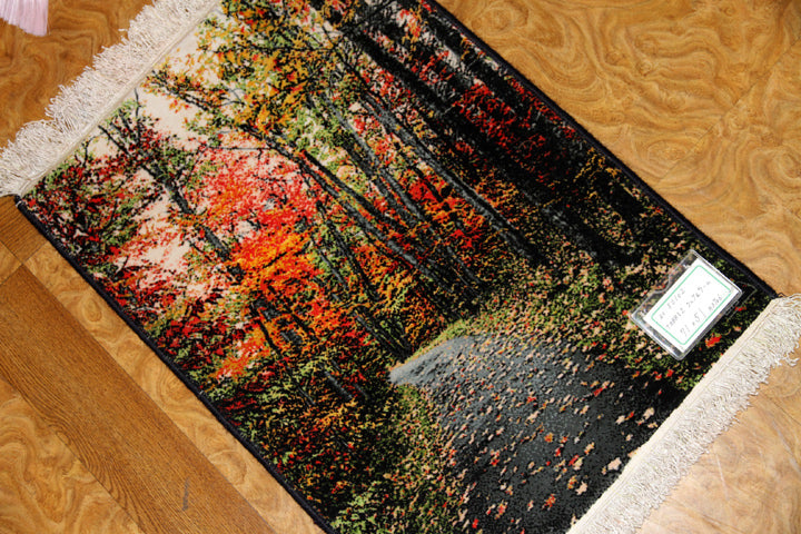 じゅうたん紅葉の風景、自然景色のペルシャ50102、ペルシャ絨毯壁掛け、サイズ：71x51ｃｍ（フサ含まず）