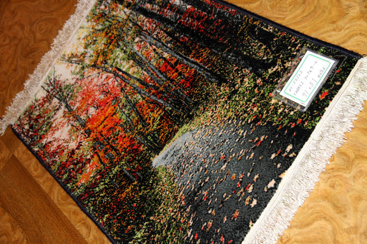 じゅうたん紅葉の風景、自然景色のペルシャ50102、ペルシャ絨毯壁掛け、サイズ：71x51ｃｍ（フサ含まず）