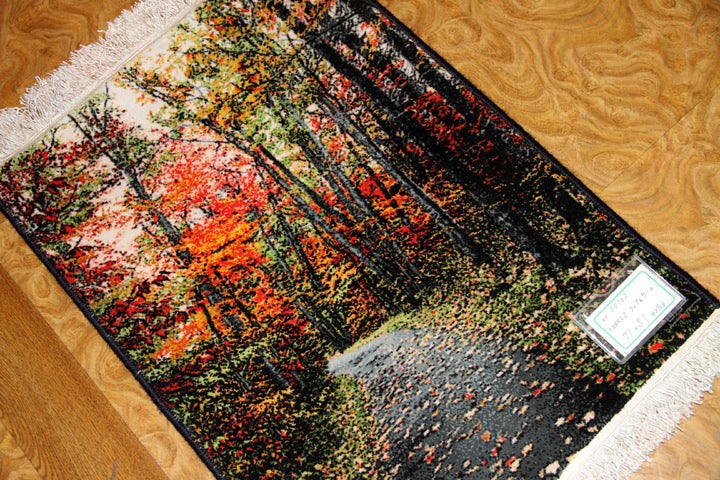 じゅうたん紅葉の風景、自然景色のペルシャ50102、ペルシャ絨毯壁掛け、サイズ：71x51ｃｍ（フサ含まず）
