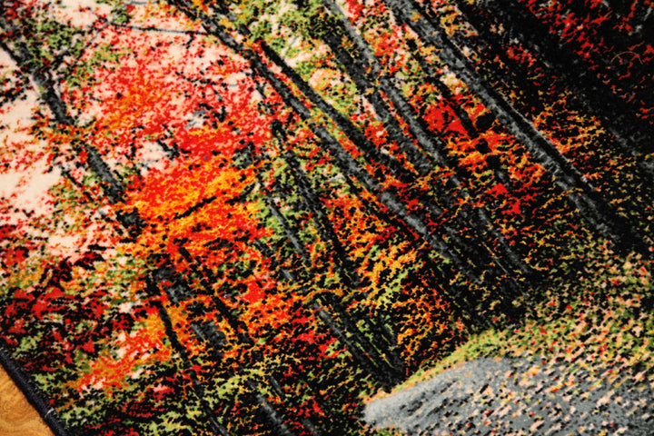 じゅうたん紅葉の風景、自然景色のペルシャ50102、ペルシャ絨毯壁掛け、サイズ：71x51ｃｍ（フサ含まず）