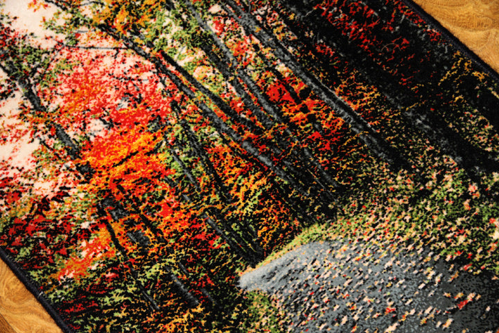 じゅうたん紅葉の風景、自然景色のペルシャ50102、ペルシャ絨毯壁掛け、サイズ：71x51ｃｍ（フサ含まず）