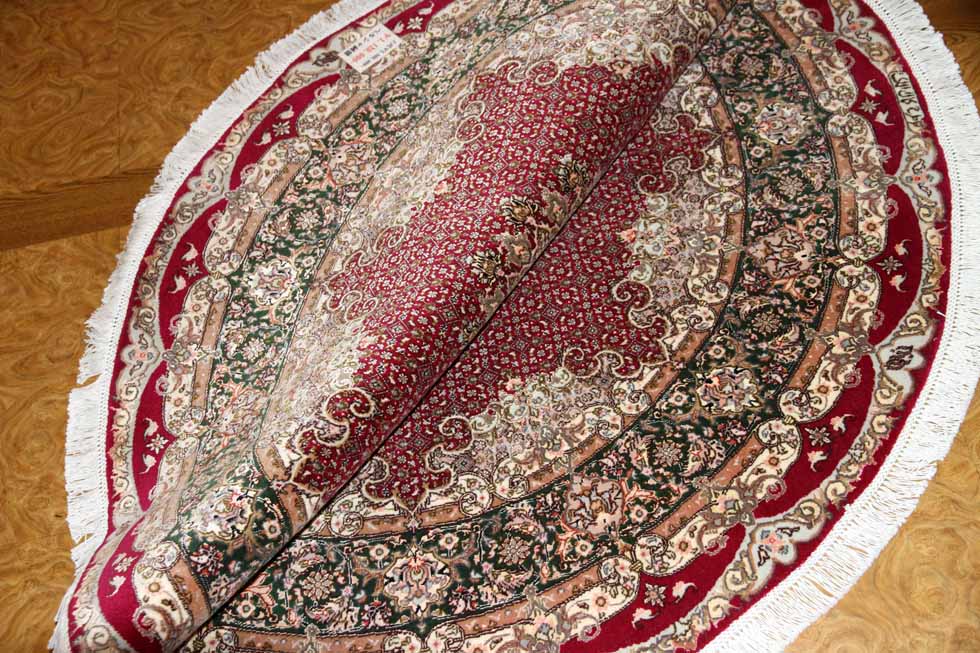 最高級ペルシャ絨毯丸い形タブリーズマヒデザイン29888、サイズ：152x152ｃｍ（フサ含まず）