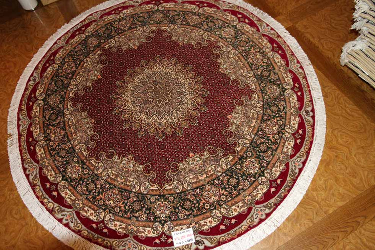 最高級ペルシャ絨毯丸い形タブリーズマヒデザイン29888、サイズ：152x152ｃｍ（フサ含まず）