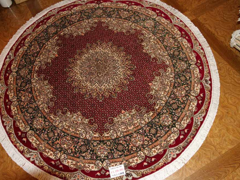 最高級ペルシャ絨毯丸い形タブリーズマヒデザイン29888、サイズ：152x152ｃｍ（フサ含まず）