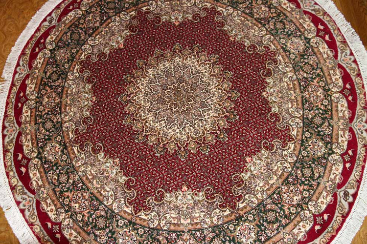 最高級ペルシャ絨毯丸い形タブリーズマヒデザイン29888、サイズ：152x152ｃｍ（フサ含まず）