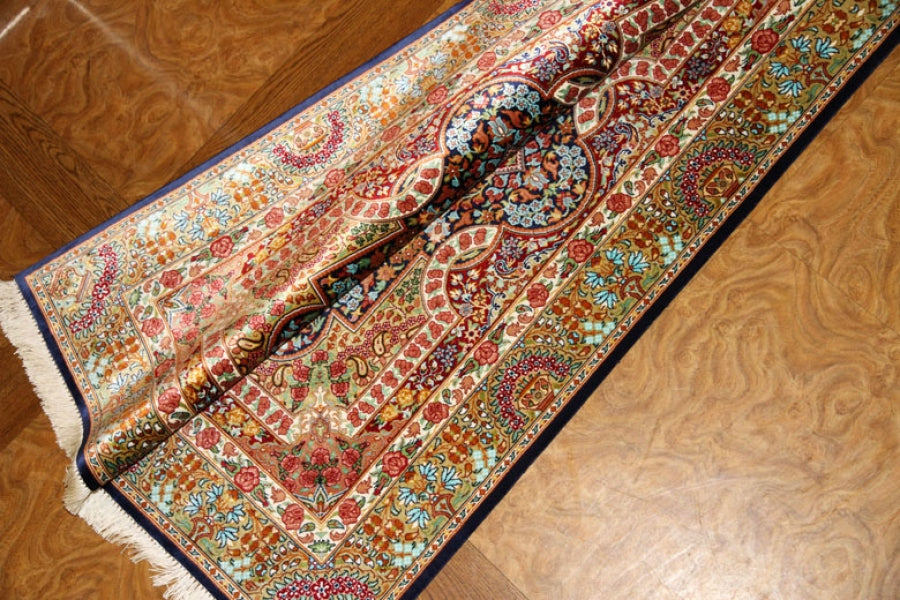 シルクの玄関マットカラフルなペルシャ絨毯56094、サイズ：117x76ｃｍ