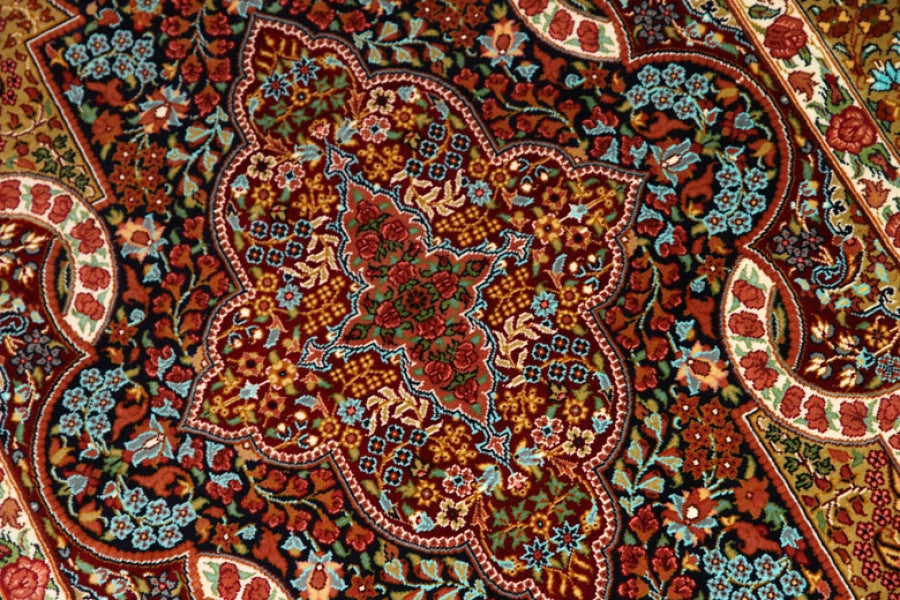 シルクの玄関マットカラフルなペルシャ絨毯56094、サイズ：117x76ｃｍ