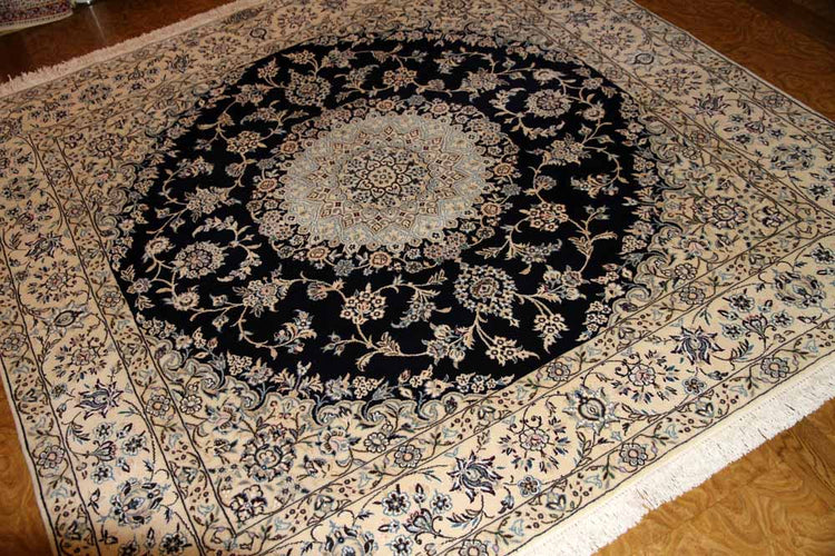 ペルシャ絨毯正方形ナインリビングシックな色彩の紺色58090、サイズ：202ｘ201 CM