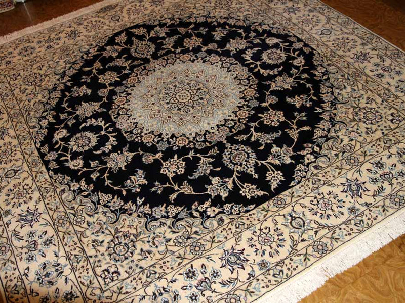 ペルシャ絨毯正方形ナインリビングシックな色彩の紺色58090、サイズ：202ｘ201 CM