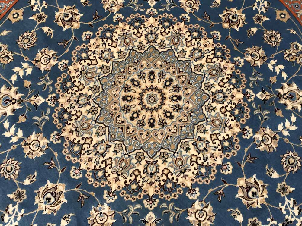 丸いセンターラグペルシャ絨毯、円形のブルー色ナイン産1810156 サイズ：円形　直径166x166CM
