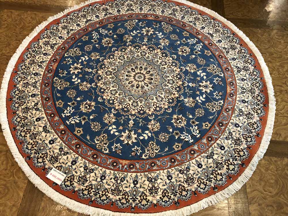 丸いセンターラグペルシャ絨毯、円形のブルー色ナイン産1810156 サイズ：円形　直径166x166CM