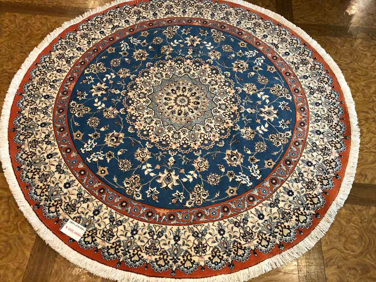 丸いセンターラグペルシャ絨毯、円形のブルー色ナイン産1810156 サイズ：円形　直径166x166CM