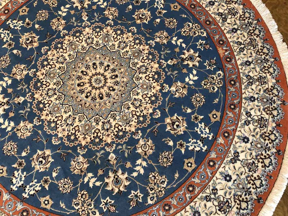 丸いセンターラグペルシャ絨毯、円形のブルー色ナイン産1810156 サイズ：円形　直径166x166CM
