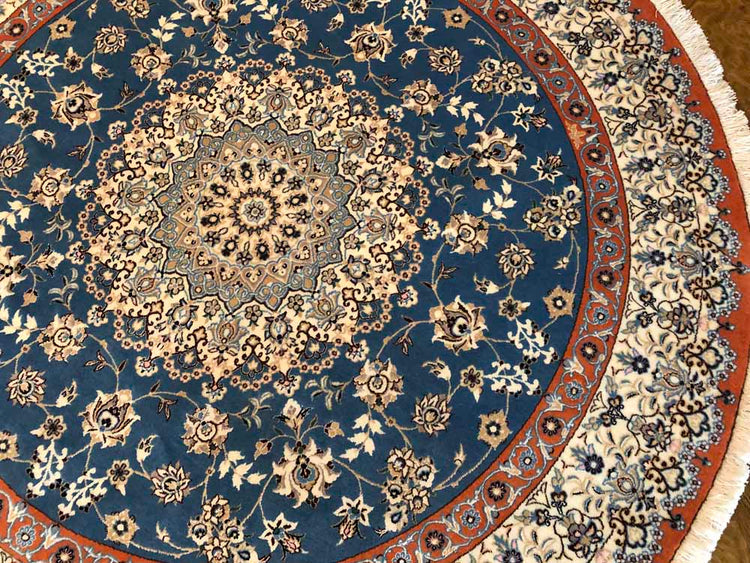 丸いセンターラグペルシャ絨毯、円形のブルー色ナイン産1810156 サイズ：円形　直径166x166CM