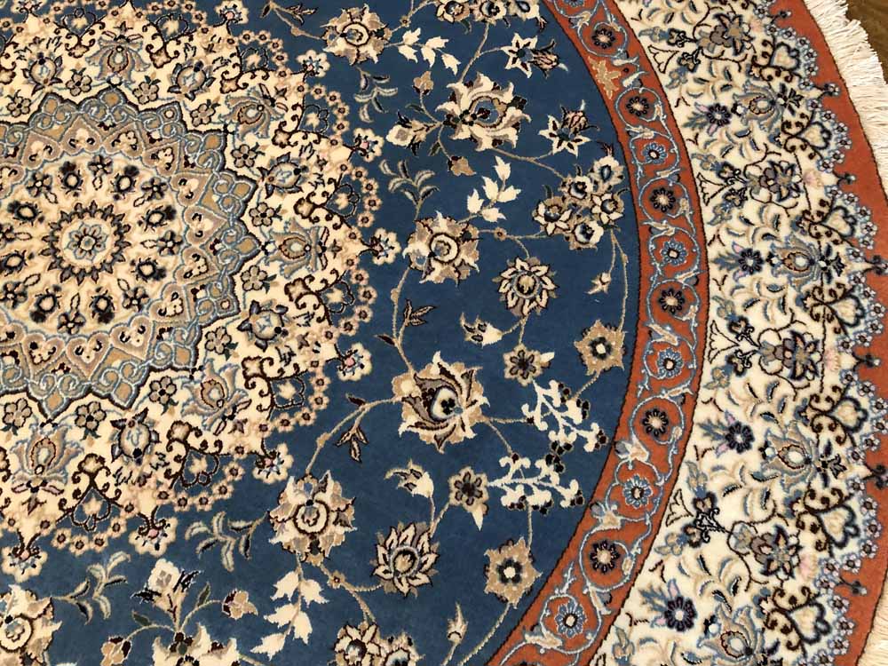 丸いセンターラグペルシャ絨毯、円形のブルー色ナイン産1810156 サイズ：円形　直径166x166CM