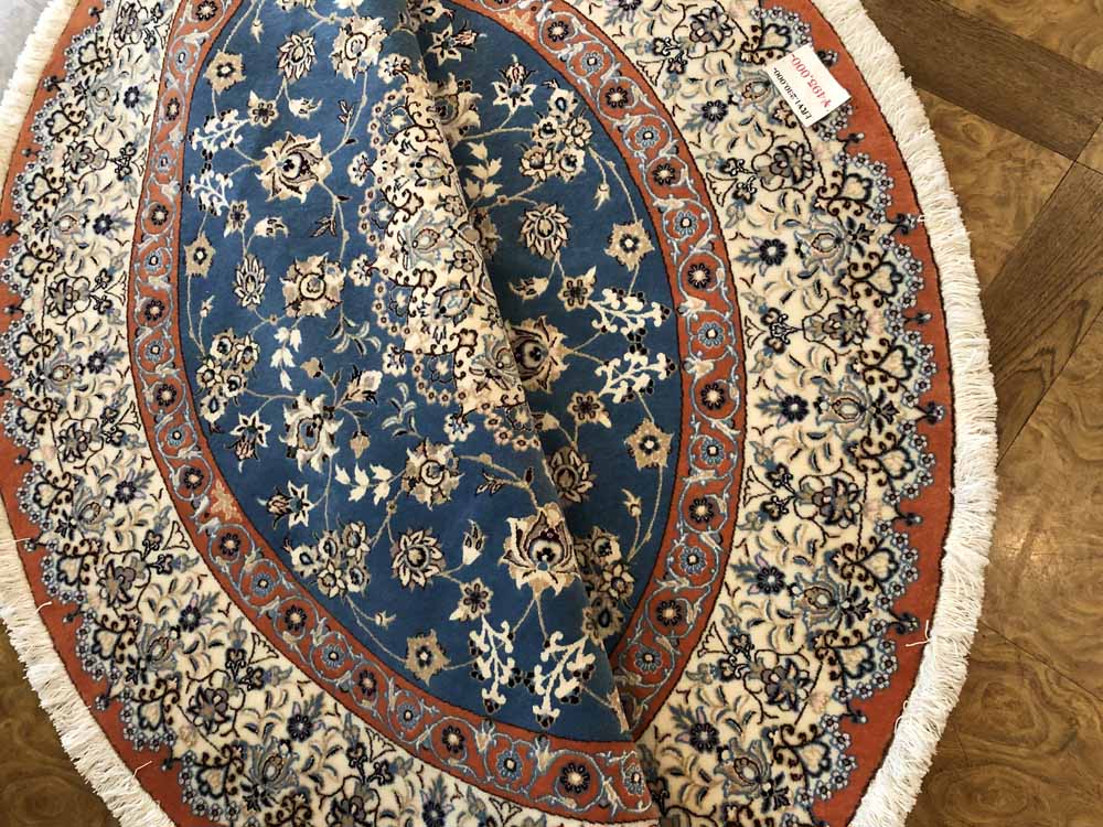 丸いセンターラグペルシャ絨毯、円形のブルー色ナイン産1810156 サイズ：円形　直径166x166CM