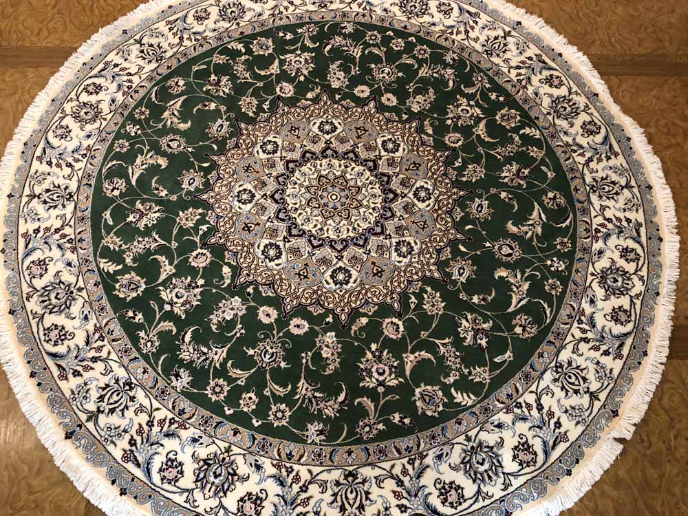 円形のじゅうたん、手織りペルシャ絨毯の丸グリーン188480、サイズ：円形　直径203x203 CM