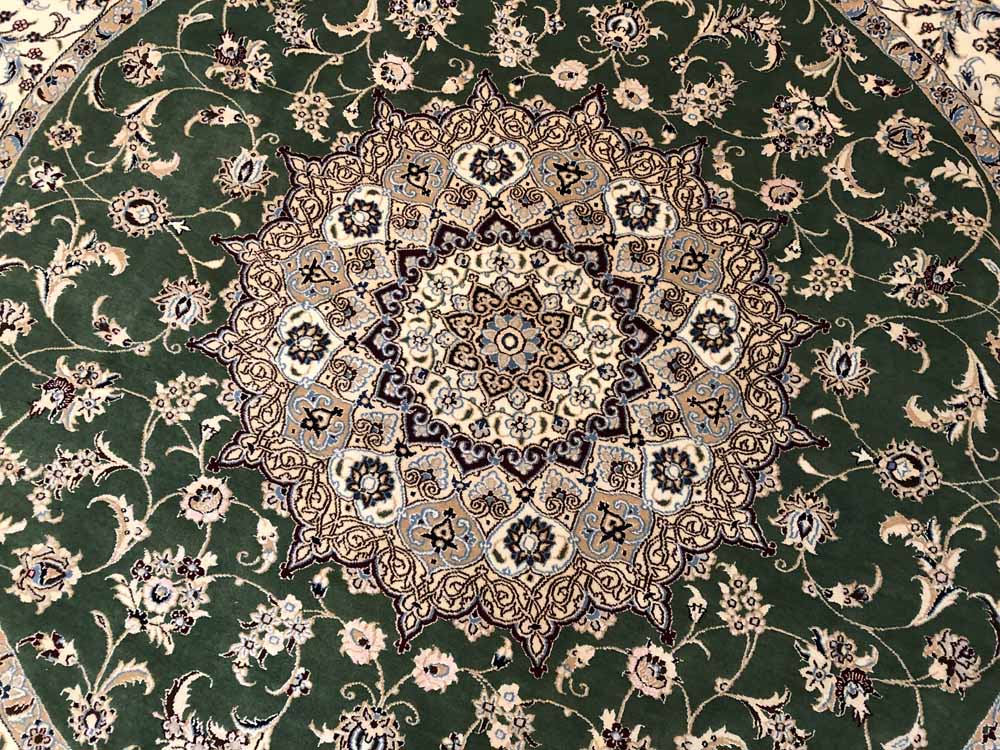 円形のじゅうたん、手織りペルシャ絨毯の丸グリーン188480、サイズ：円形　直径203x203 CM