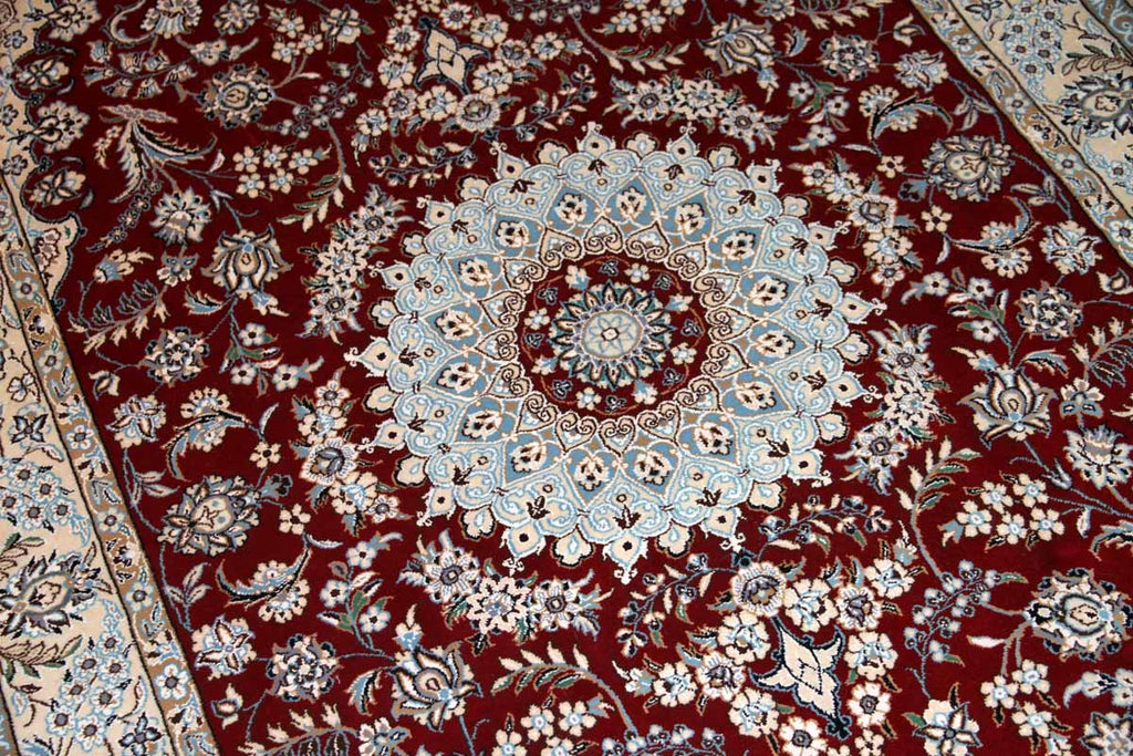 手織りイラン製リビングラグ、ペルシャ絨毯ナイン赤色21151、サイズ：234ｘ145 cm