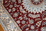 手織りイラン製リビングラグ、ペルシャ絨毯ナイン赤色21151、サイズ：234ｘ145 cm