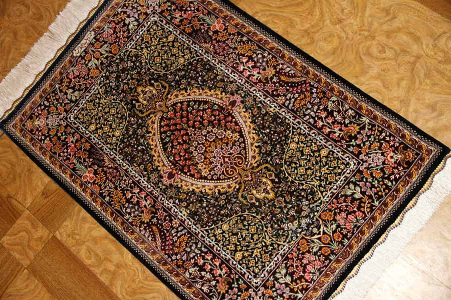 逸品の手織りペルシャ絨毯シルクの玄関マット56034、サイズ： 90x60 CM