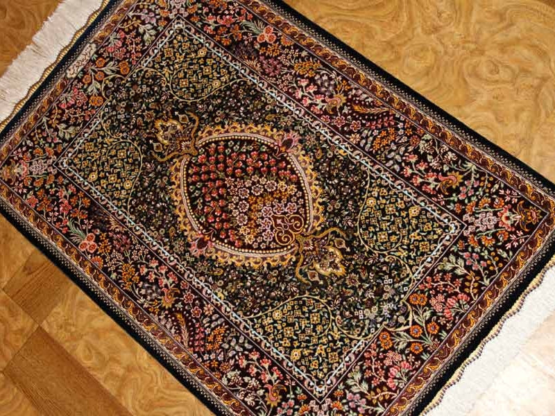 逸品の手織りペルシャ絨毯シルクの玄関マット56034、サイズ： 90x60 CM