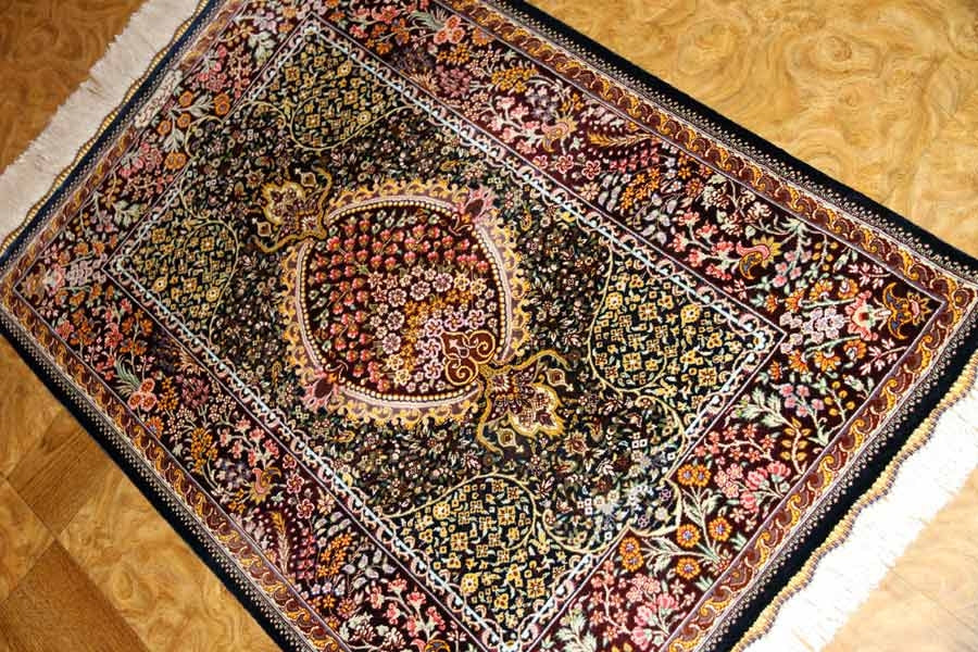 逸品の手織りペルシャ絨毯シルクの玄関マット56034、サイズ： 90x60 CM