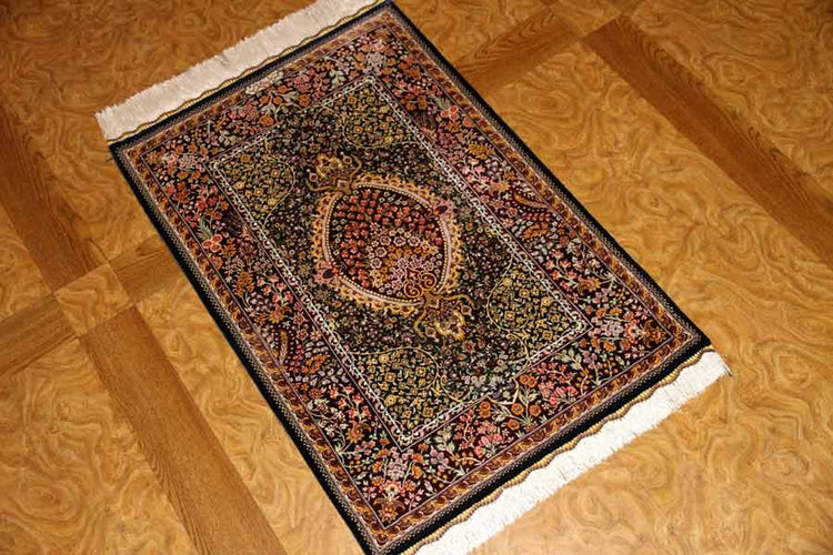 逸品の手織りペルシャ絨毯シルクの玄関マット56034、サイズ： 90x60 CM