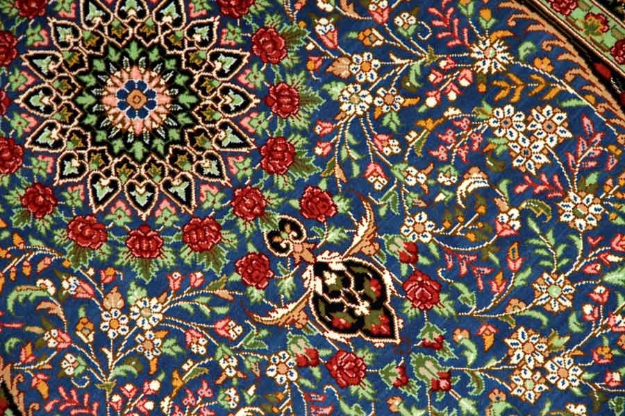 シルクのペルシャ絨毯玄関マットブルー色56041、イラン輸入、サイズ： 98x60 CM