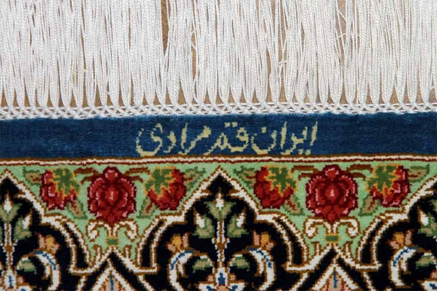 シルクのペルシャ絨毯玄関マットブルー色56041、イラン輸入、サイズ： 98x60 CM